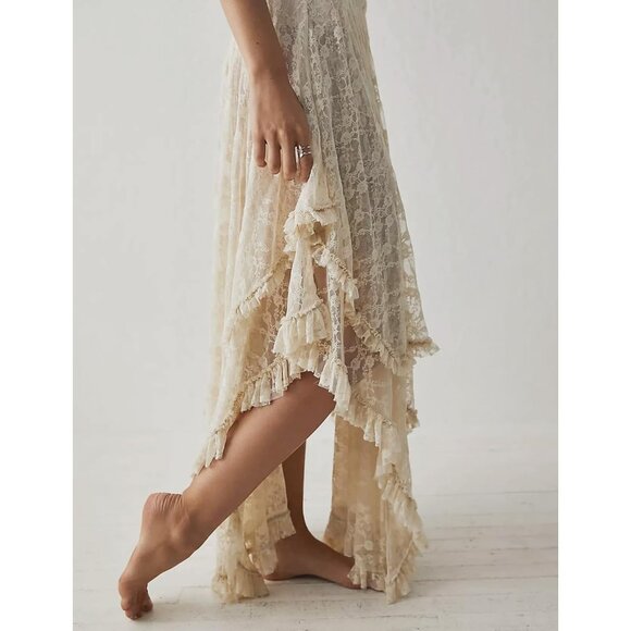 Elegant Floral Lace Long Skirt with Irregular Hem - Romantic Summer Style - Picture 3 of 5